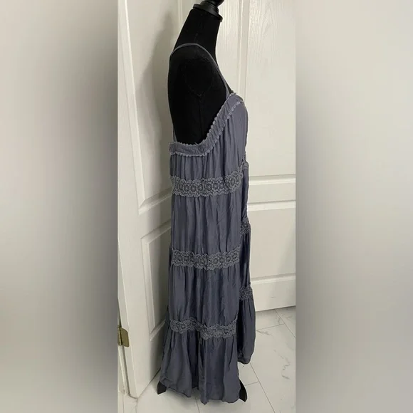 Free People maxi dress lace inserts size M denim color - Picture 3 of 10